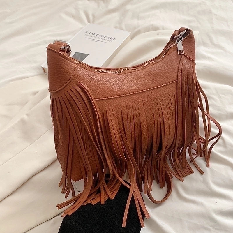 Women's Medium Pu Leather Solid Color Streetwear Tassel Square Zipper Crossbody Bag