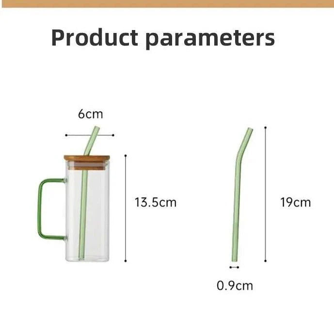 Square Glass Cup With Bamboo Lid and Straw