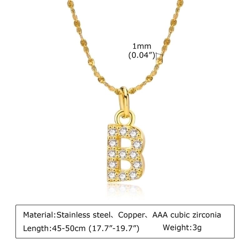 Minimalist Letter 201 Stainless Steel Copper Inlay Artificial Diamond Pendant Necklace