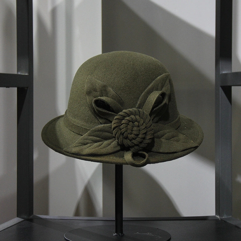 Autumn And Winter Woolen Top Hat Women's Dome Top Hat Solid Color Woolen Hat  Fashion Flower Lady Temperament Basin Hat