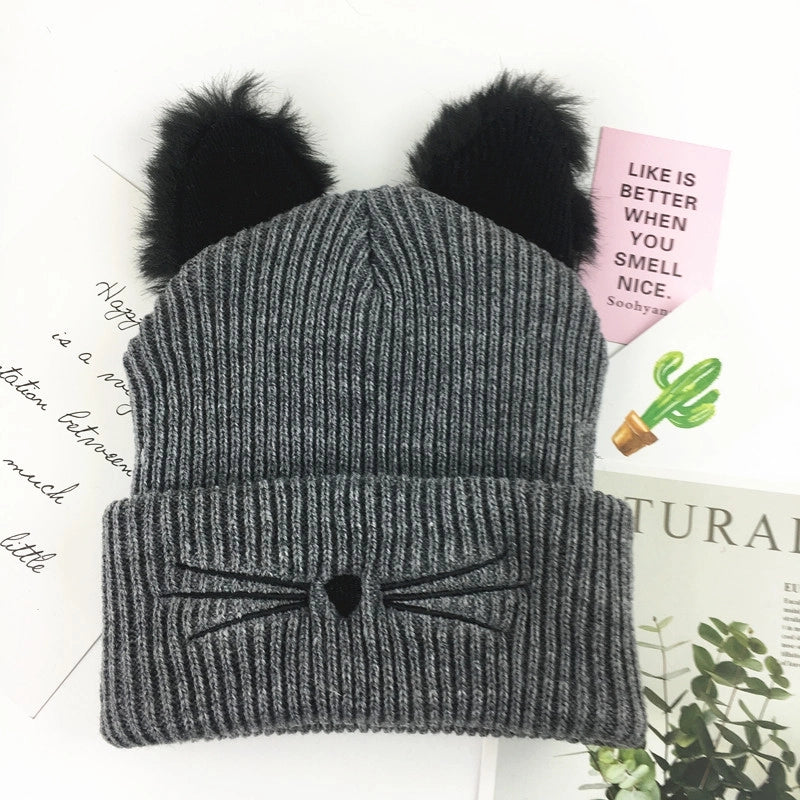 Hat Women's Winter Korean-style Sweet Cute Knitted Hat Winter Velvet Thickened Warm Ear Protection Wool Hat Trendy