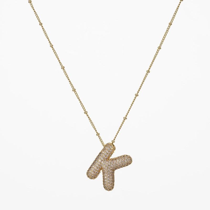 Copper Gold Plated Silver Plated IG Style Minimalist Plating Inlay Letter Zircon Pendant Necklace