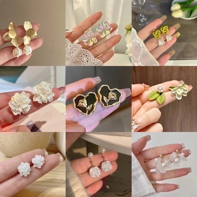 3 Pieces Sweet Heart Shape Rose Flower Inlay Imitation Pearl Alloy Rhinestones Earrings