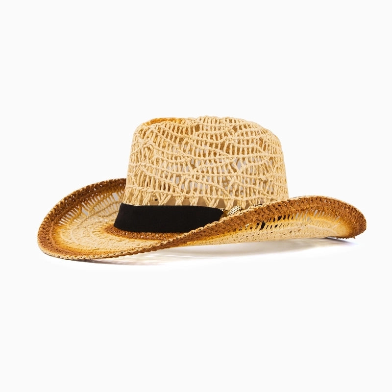 Women's Tropical Cool Style Color Block Big Eaves Fedora Hat