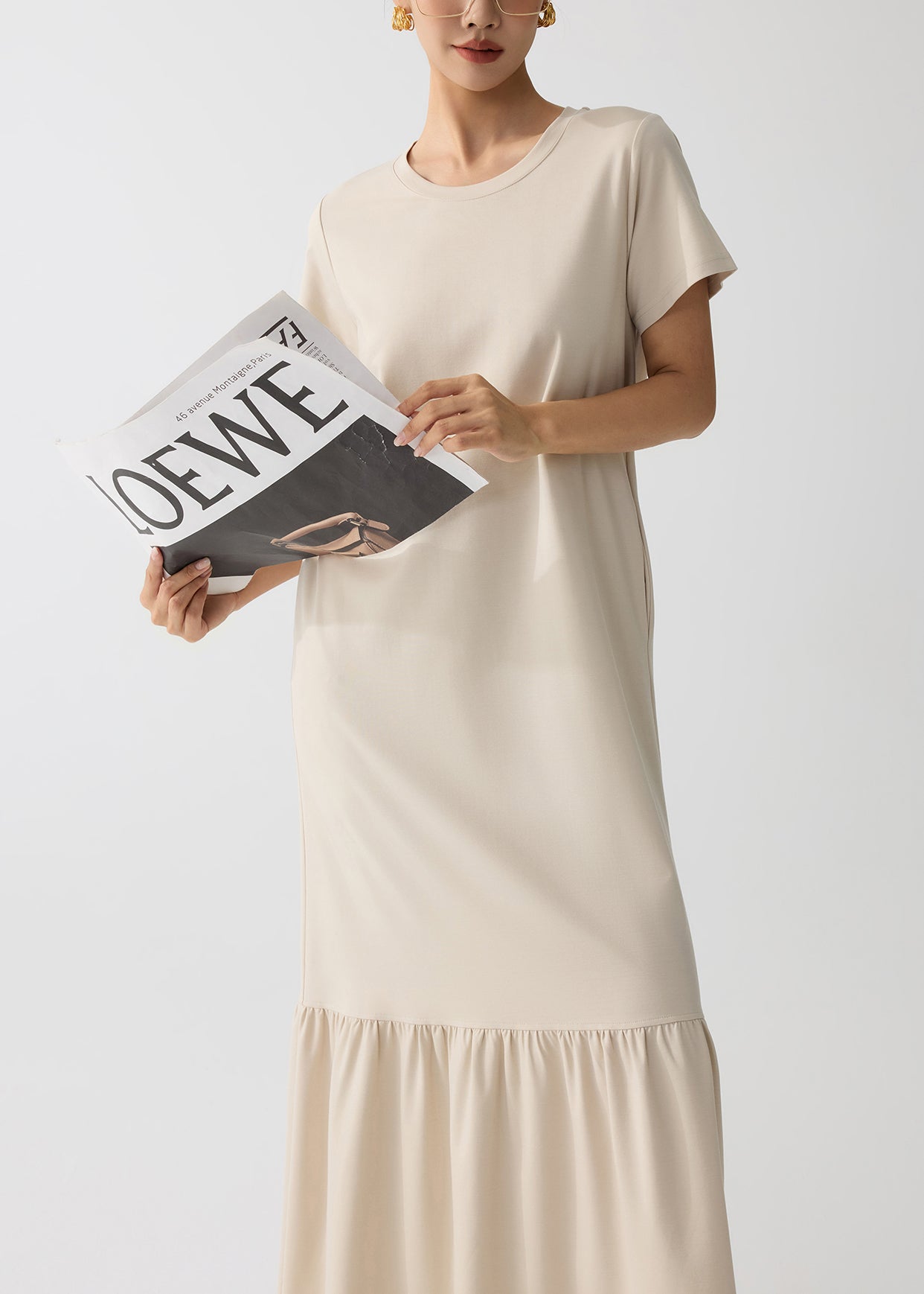 Women Apricot O-Neck Patchwork Cotton Holiday Dress Summer