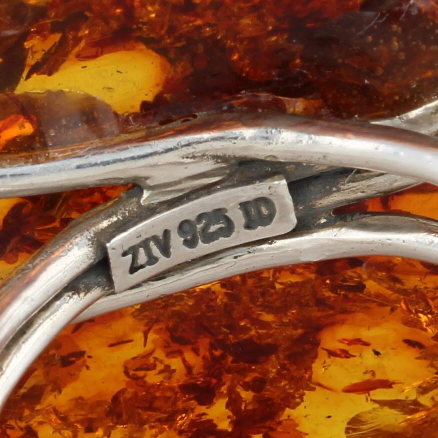 Amber Abstract Statement Ring Sterling Silver Size 10 Artisan