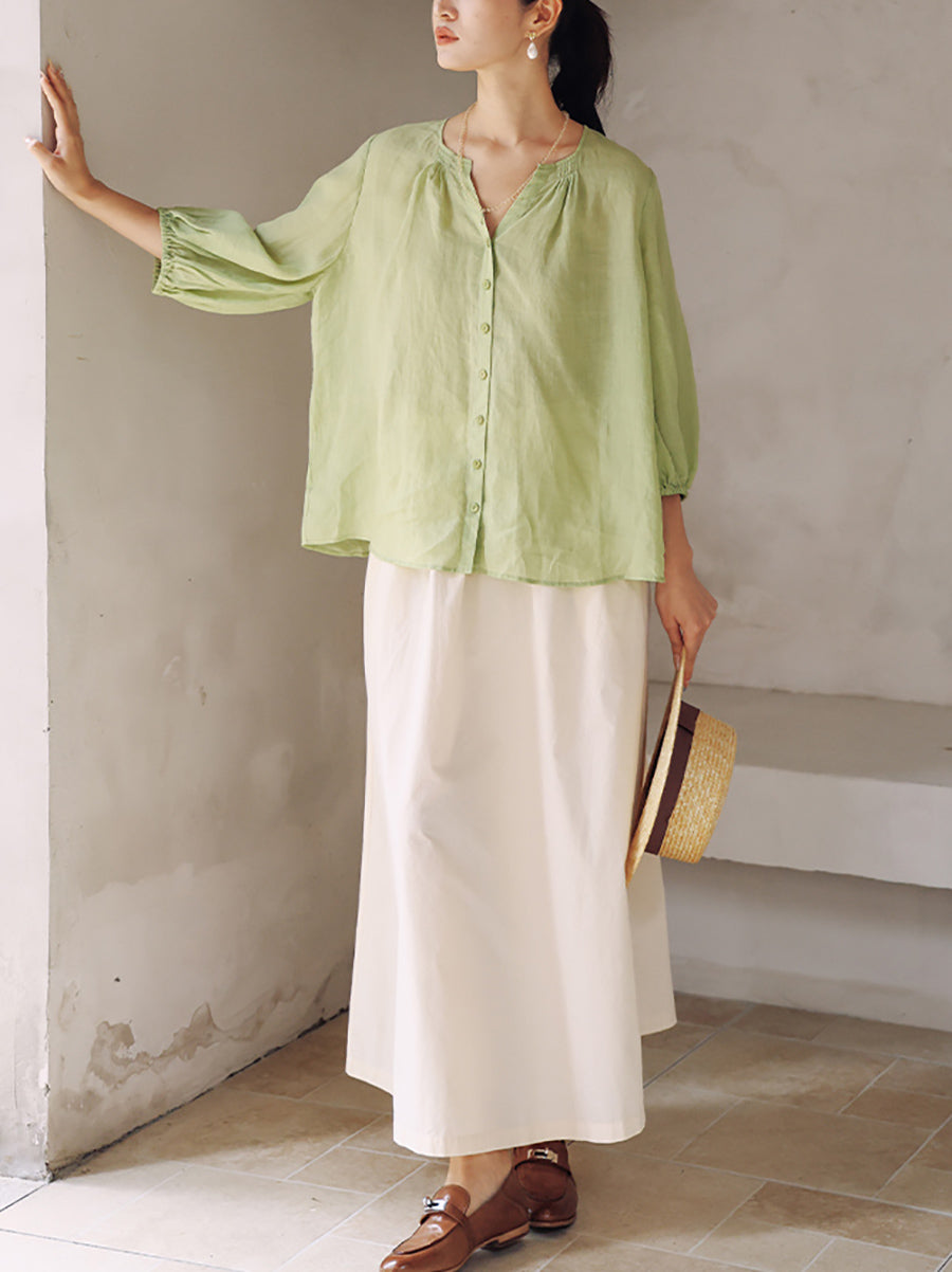 Women Summer Casual Pure Color 100%Cotton Skirt