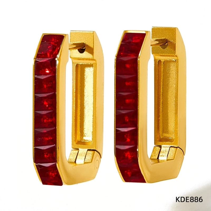 1 Pair Retro Rhombus Inlay 304 Stainless Steel Zircon 16K Gold Plated White Gold Plated Gold Plated Stainless Steel Earrings