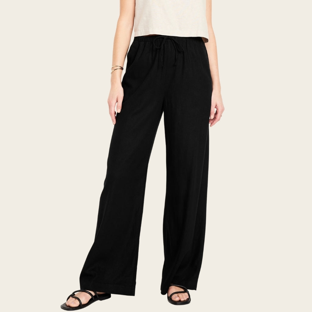 High Rise Linen Blend Wide Pants