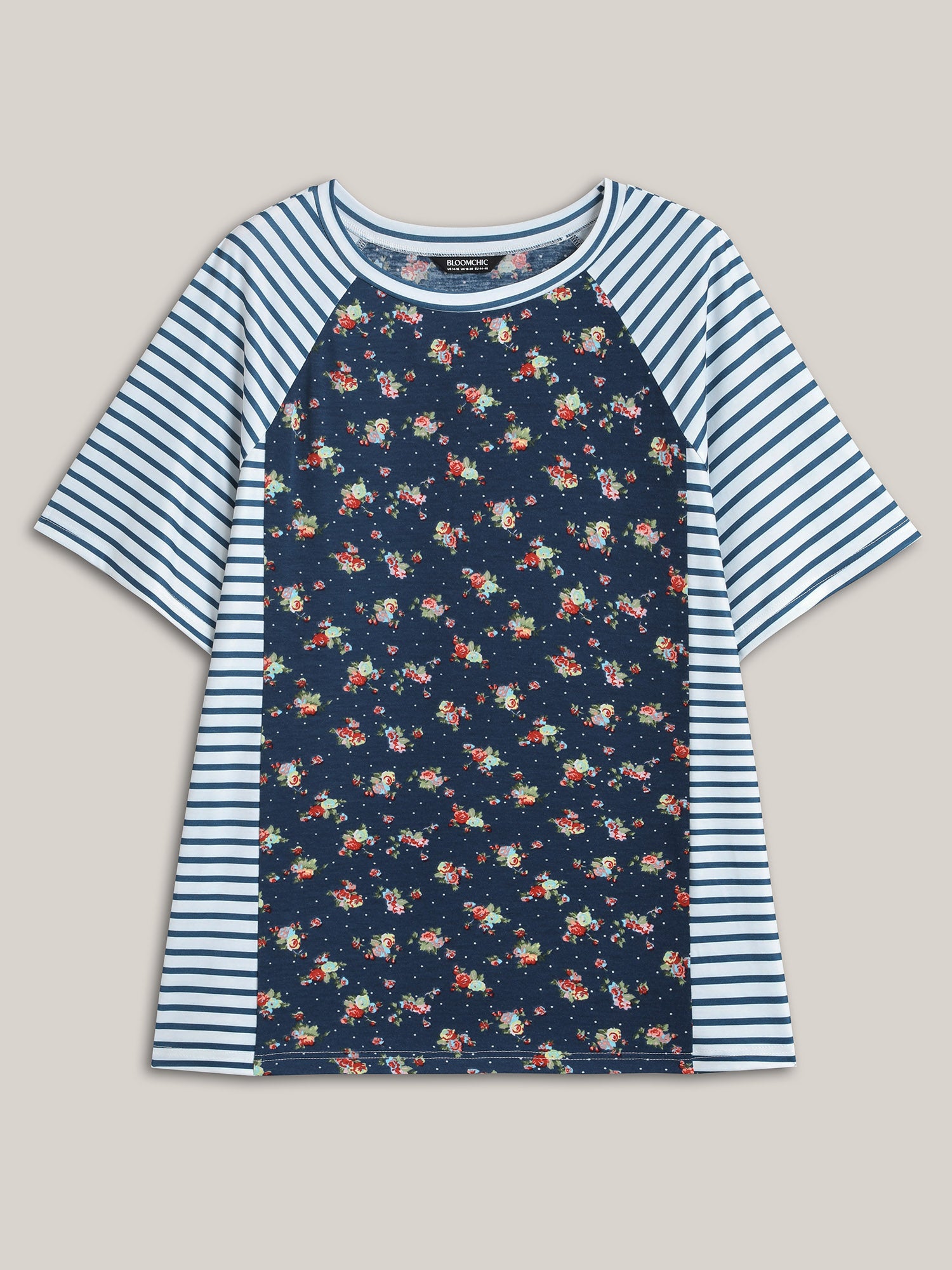 Floral Stripes Raglan Sleeve T-Shirt