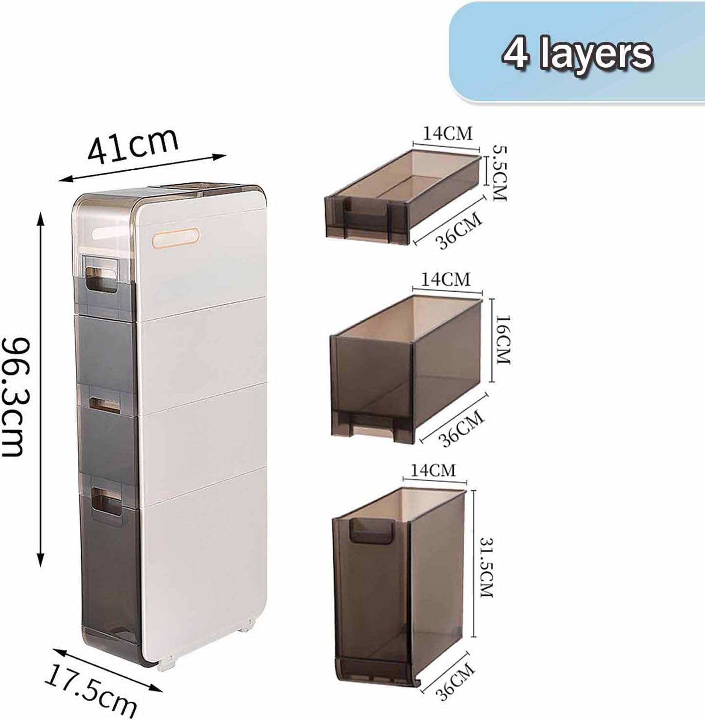 (4 Layer) Narrow Slot Storage Cabinet. Toilet Slot Rack. Bathroom Drawer Organizer. Ultra Narrow Lockers. Kitchen Organization (White)