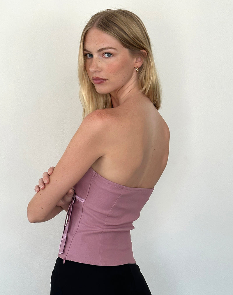 Novita Bow Detail Bandeau Top in Tailoring Dusky Pink