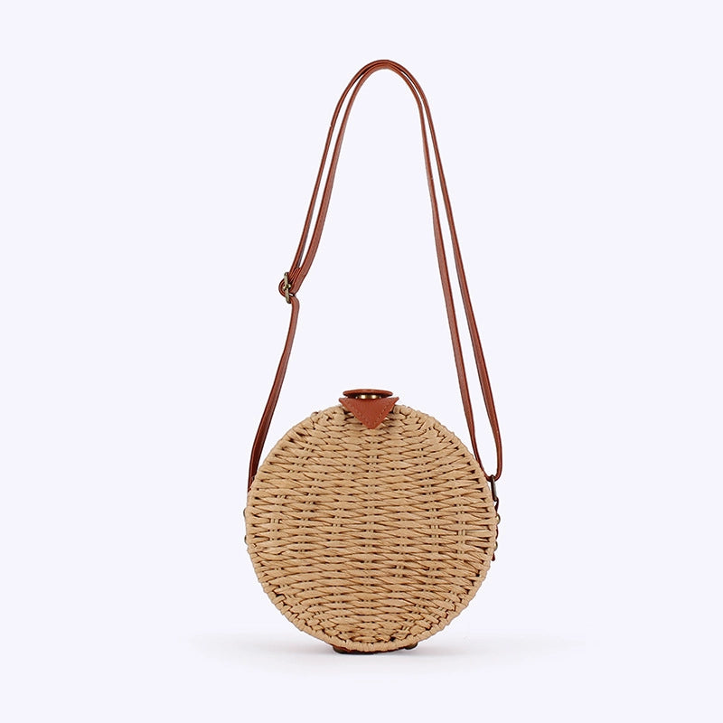 Women's Small Paper Solid Color Elegant Streetwear Weave Round Magnetic Buckle Straw Bag