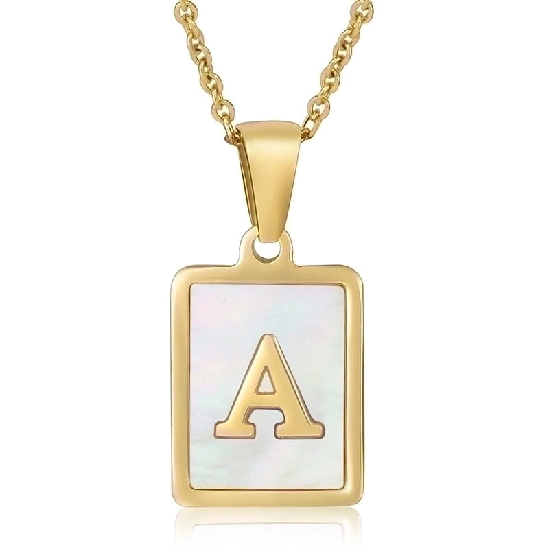 Minimalist Letter Stainless Steel Titanium Steel Plating Inlay Shell 18k Gold Plated Pendant Necklace