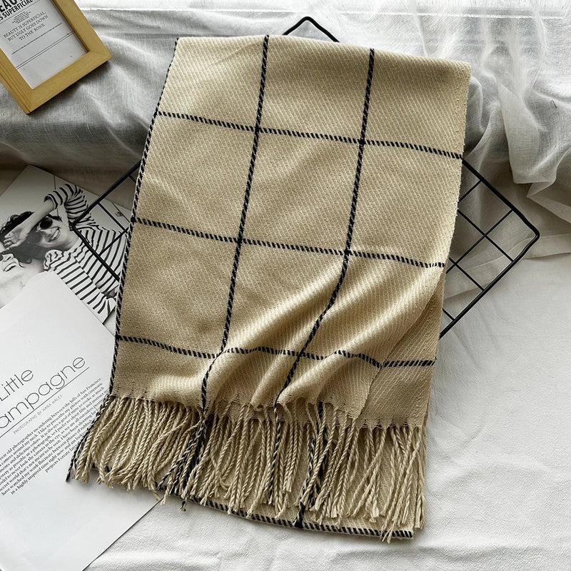 Unisex Casual Minimalist Lattice Imitation Cashmere Tassel Scarf