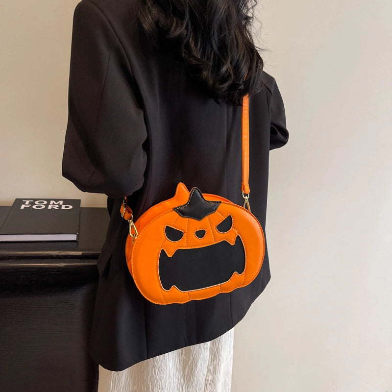 Halloween Women's Small Pu Leather Pumpkin Streetwear Zipper Shoulder Bag