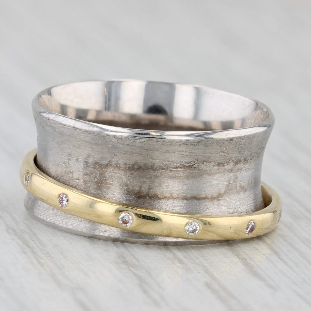 0.12ctw Diamond Ring 14k Yellow Gold 18k White Gold Band Contoured Ring Ofiesh