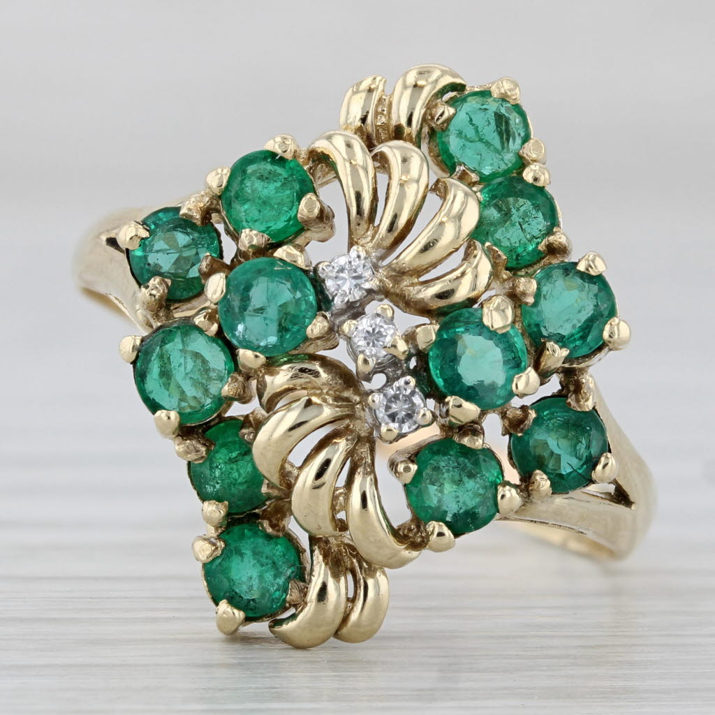 1.25ctw Emerald Diamond Cluster Flower Ring 14k Yellow Gold Size 12.75