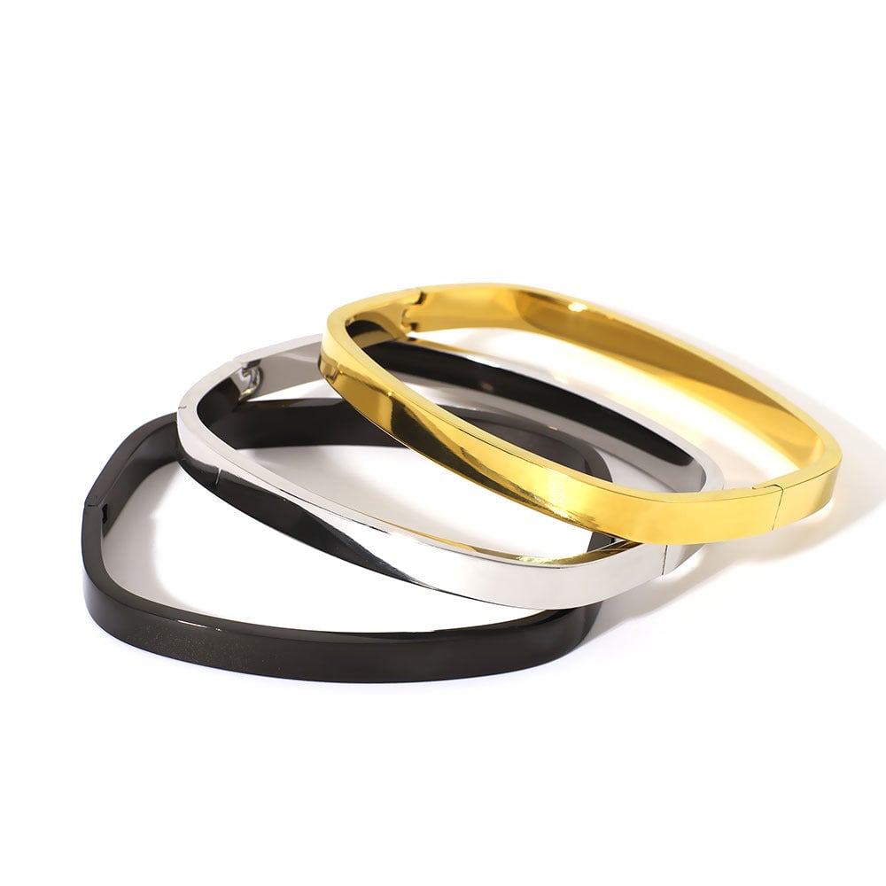 2025 Trendy Unique Square Stainless Steel Bracelet With 18K Gold Plated Female Set
