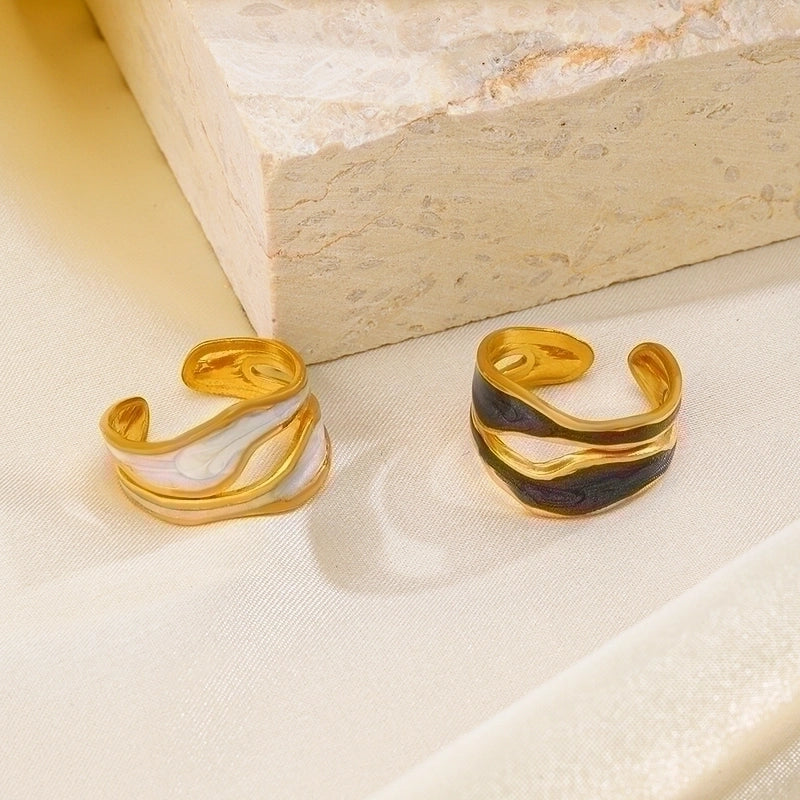 304 Stainless Steel 18K Gold Plated Streetwear Enamel Plating Irregular Resin Open Rings