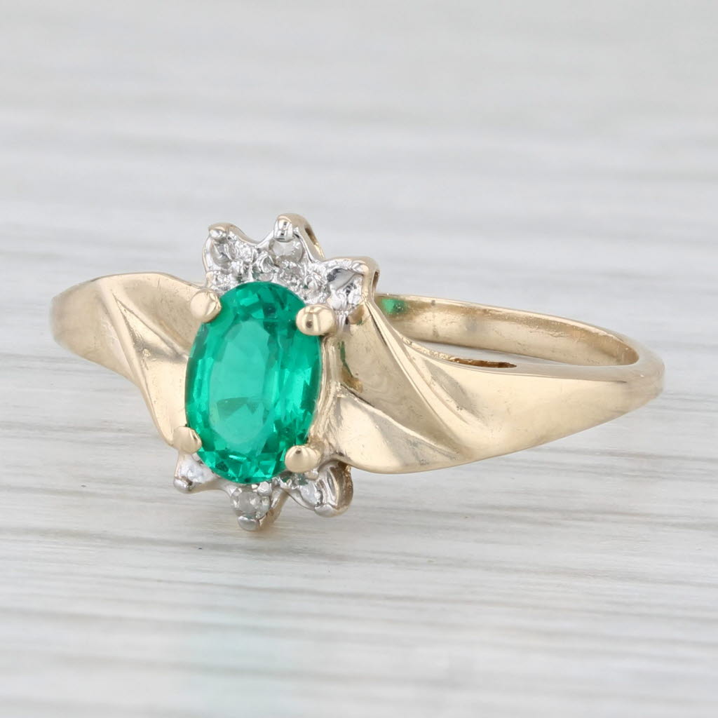 0.70ct Oval Lab Created Emerald Diamond Ring 10k Yellow Gold Size 7