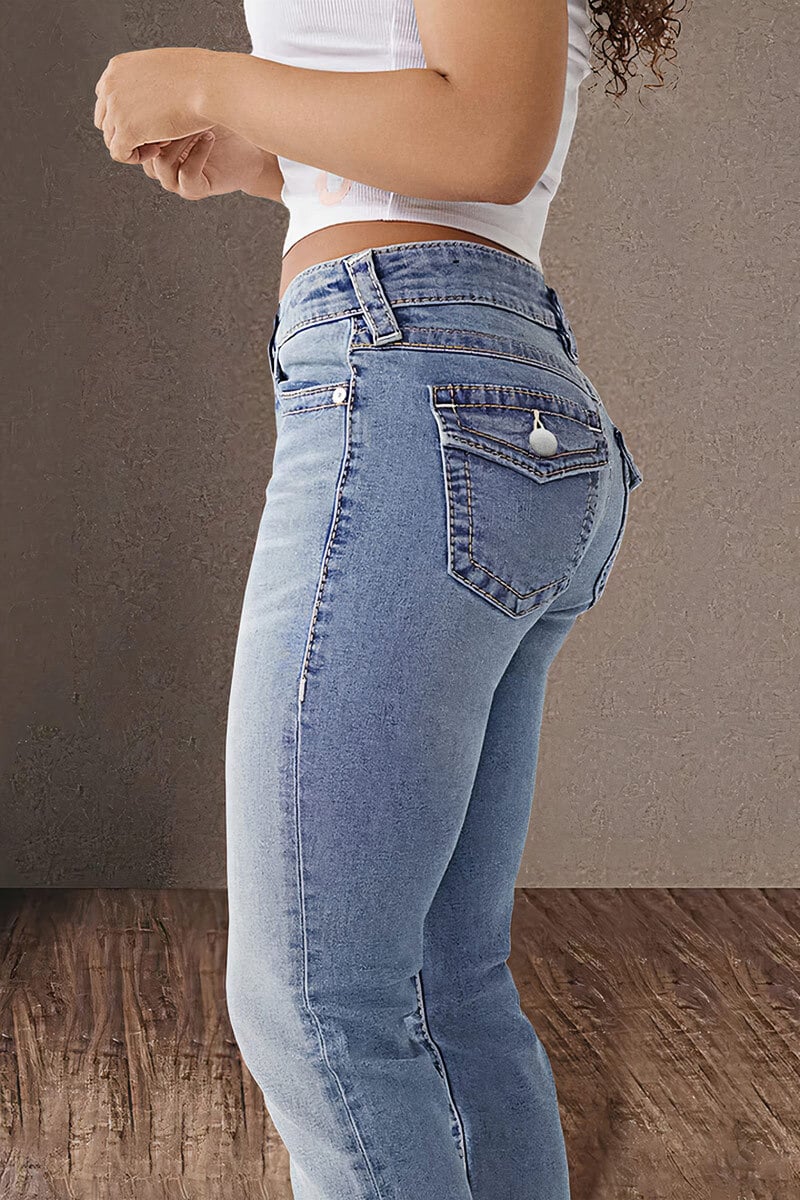Final Sale!!⚡6 Packs for $24.86⚡ - Wash Double Button Flap Pocket Mid Waist Straight Leg Jeans