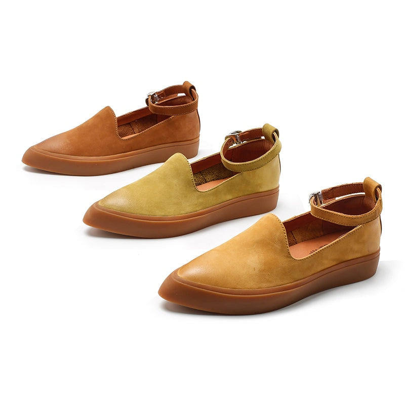 Nubuck Leather Flat Mary Jane Shoes For Women Point Toe Witch Style in 6 Colors