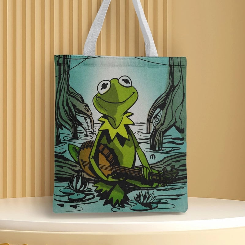 Women's Medium Canvas Frog Basic Classic Style Square Open Canvas Bag