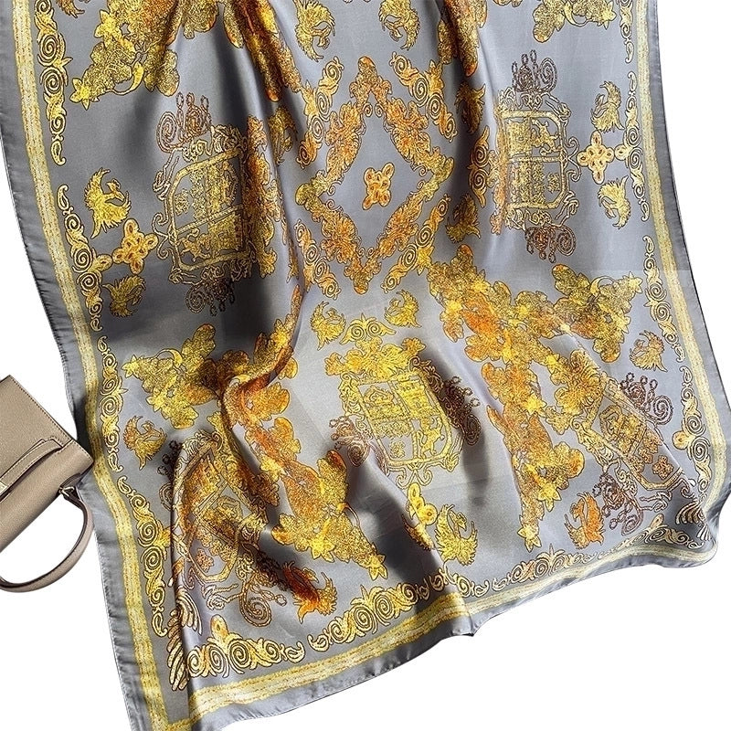 Retro Gilt Printing Classic Simulation Silk Brocade Large Long Scarf Shawl
