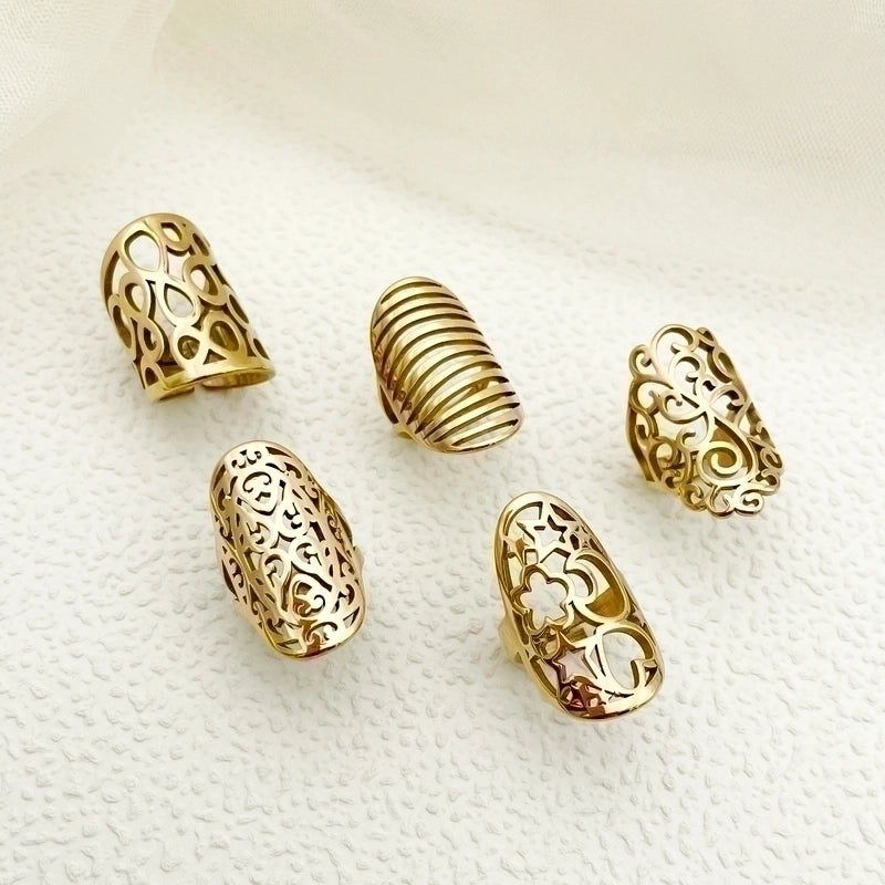 3 Pieces 304 Stainless Steel 14K Gold Plated Retro Minimalist Plating Hollow Out Infinity Star Heart Shape Rings