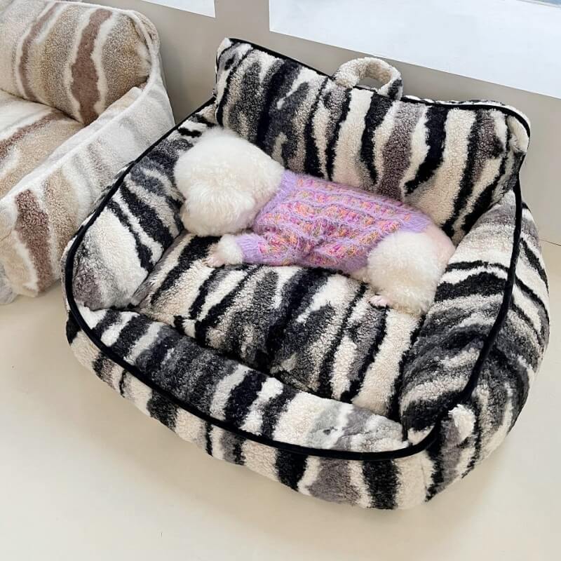 Luxury Lambswool Zebra Print Dog & Cat Sofa Bed