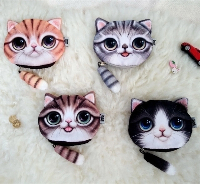 Women's Cat Plush Zipper Coin Purses