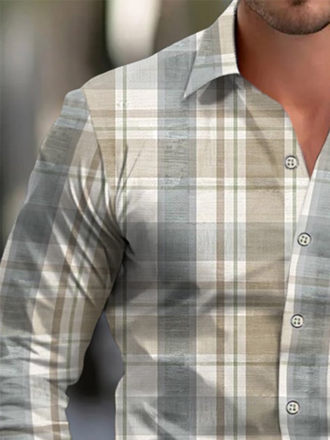 Men's Check Pattern Print Business Shirt