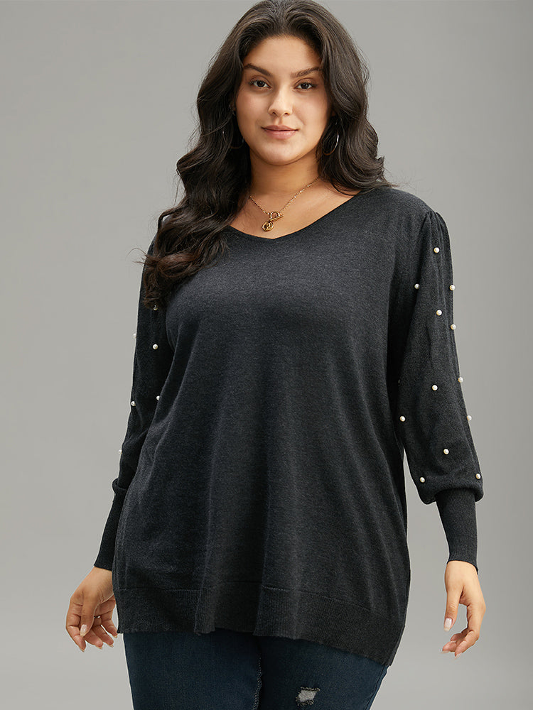 Supersoft Essentials Solid Pearl Beaded Elastic Cuffs Pullover