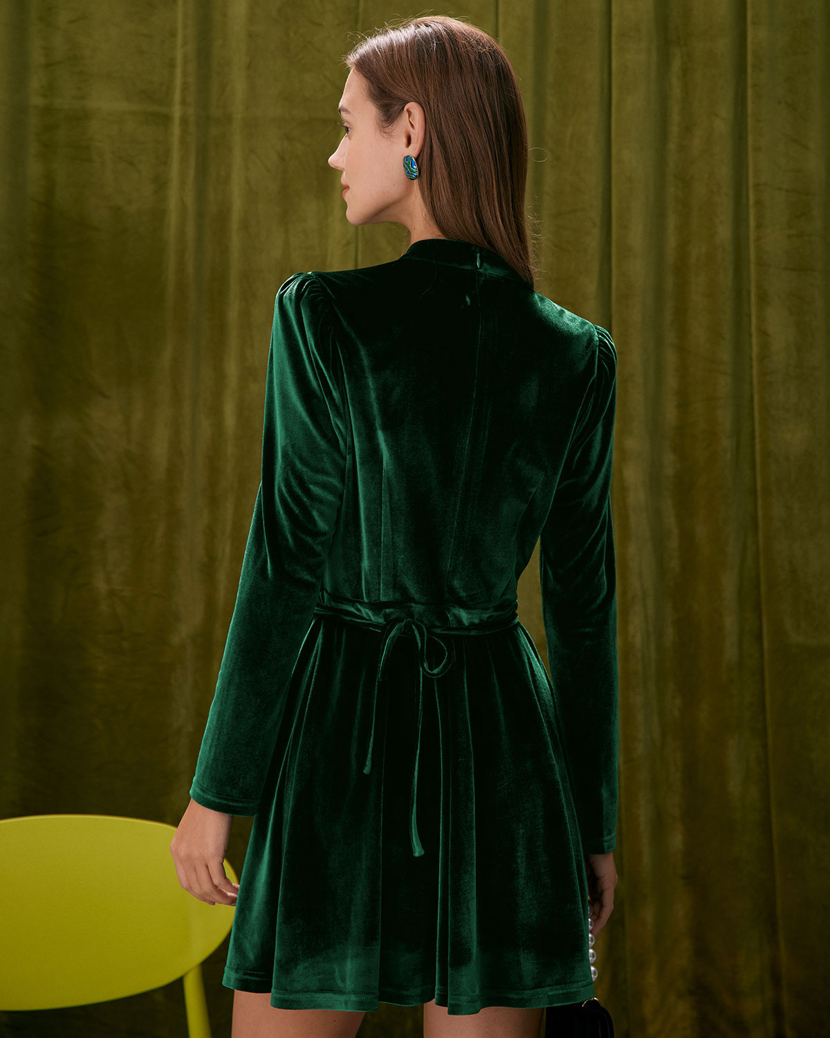 The Green Stand Cut Out Velvet Mini Dress