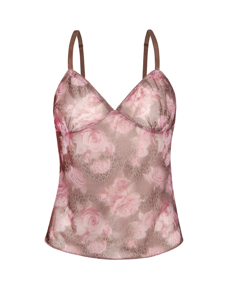 Janari Cami Top in Mesh Rose Leopard