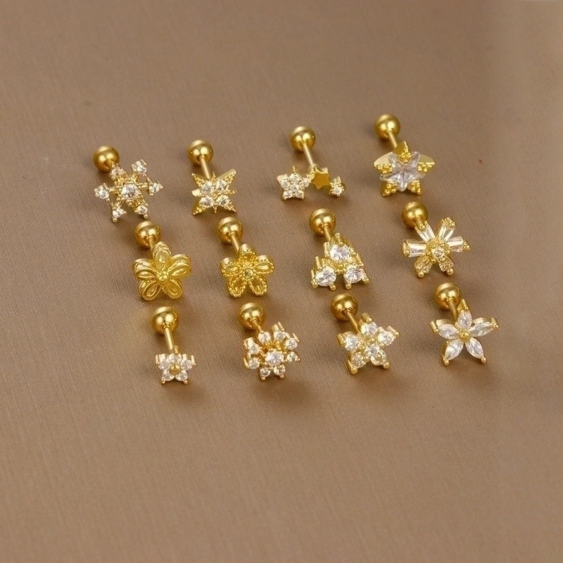 1 Piece Sweet Minimalist Flower Plating Inlay Titanium Steel Zircon Ear Studs