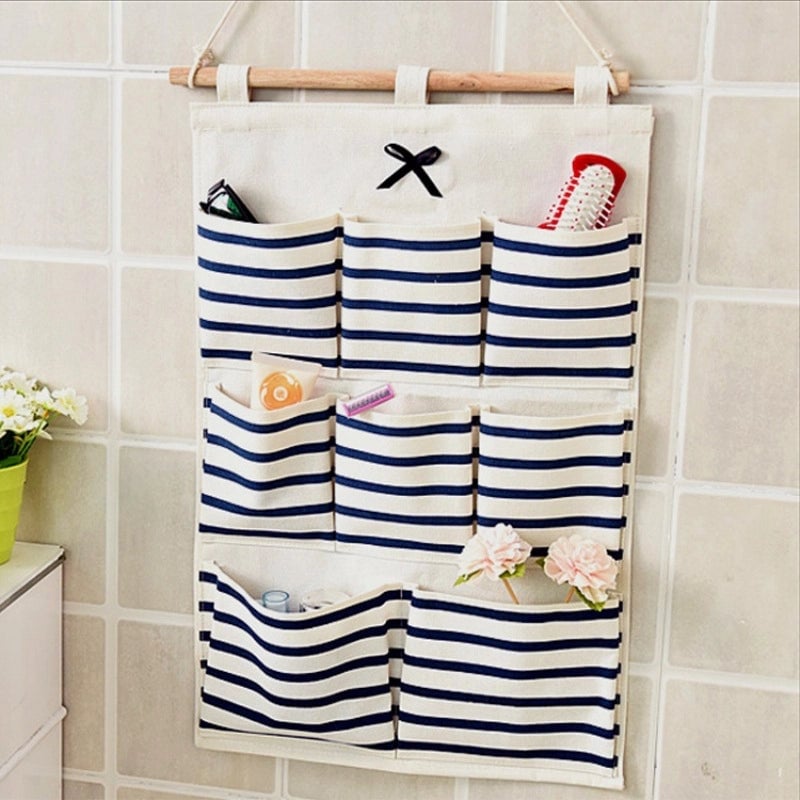 Cotton Linen Fabric Door Back Wall Storage Hanging Pocket Bathroom Waterproof Multi-layer Multi-functional Hanging Bag