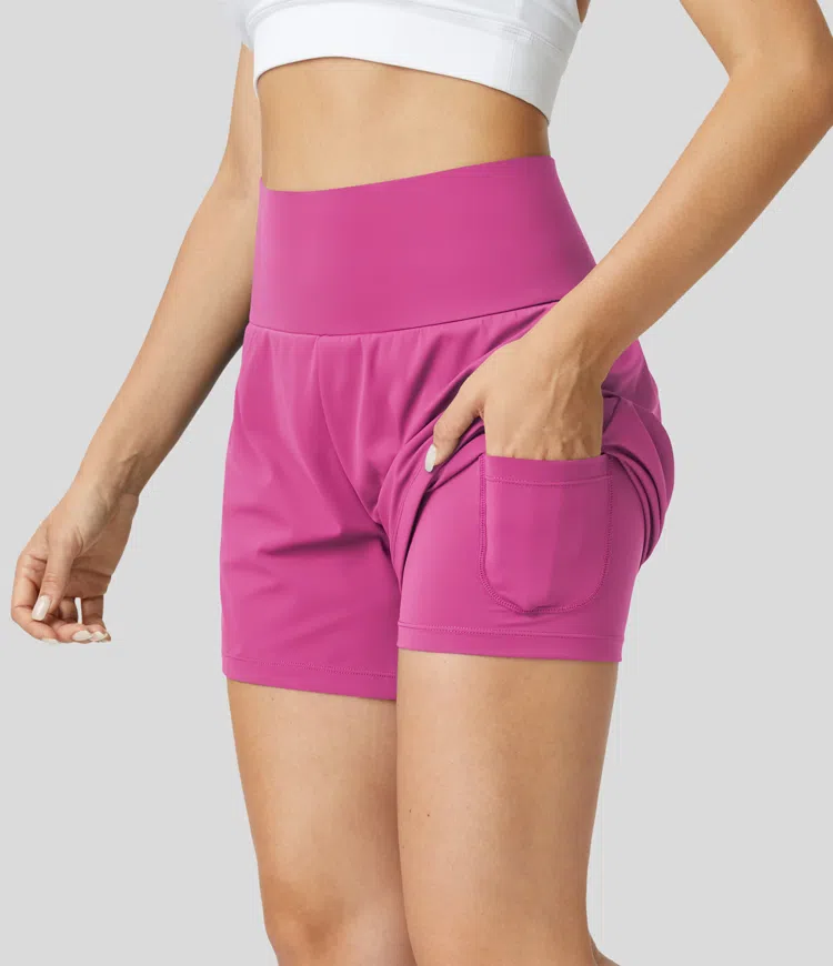 ⚡7 Packs for $24.98⚡Super High Waisted Back Pocket & Side Hidden Pocket 2-in-1 Yoga Shorts, 7/14 Color Sets