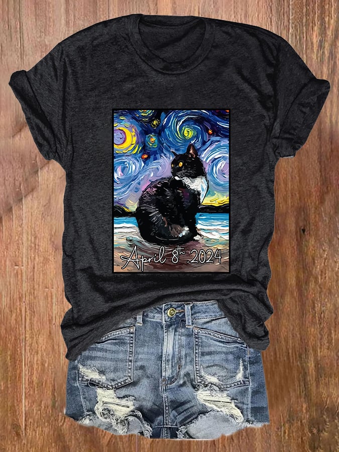 Women's Solar Eclipse 2024 Printed Casual T-Shirt