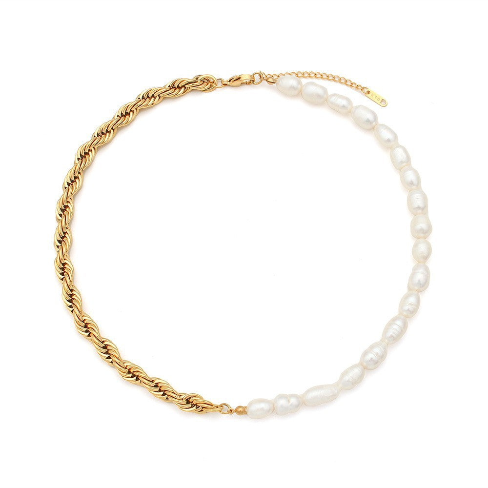Casual Pearl Geometric Stainless Steel 18K Gold Plated Necklaces