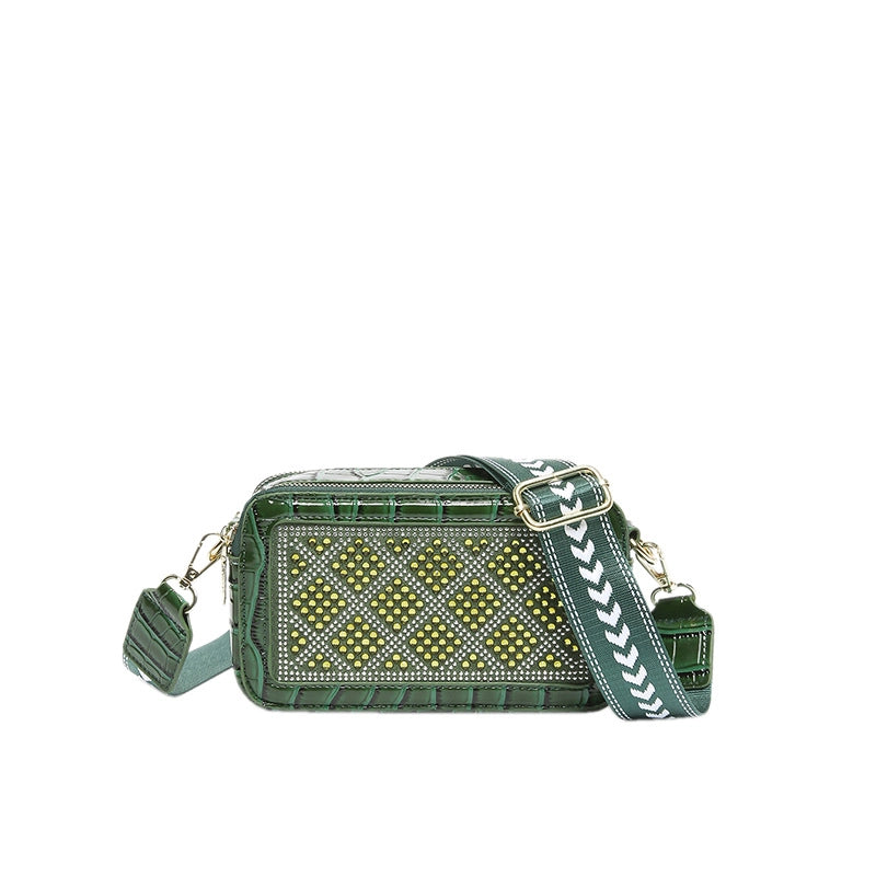 Women's Small Pu Leather Argyle Elegant Square Zipper Crossbody Bag