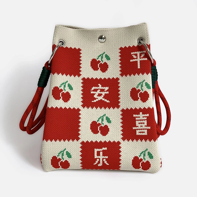 Women's Polyester Plaid Flower Classic Style Bucket Open Handbag