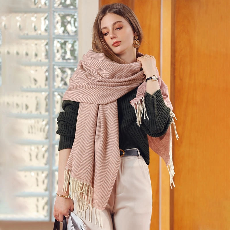 Sweet Macaron Color Herringbone Wave Pattern Scarf For Women Style Design Sense Autumn And Winter New Mid-length Large Shawl Fashion
