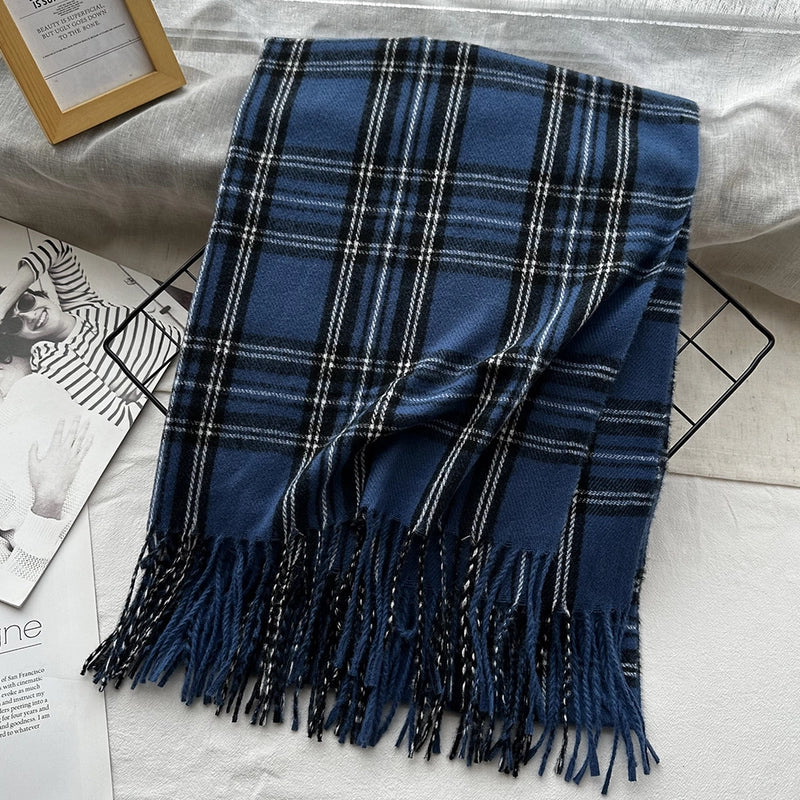Unisex Casual Minimalist Lattice Imitation Cashmere Tassel Scarf