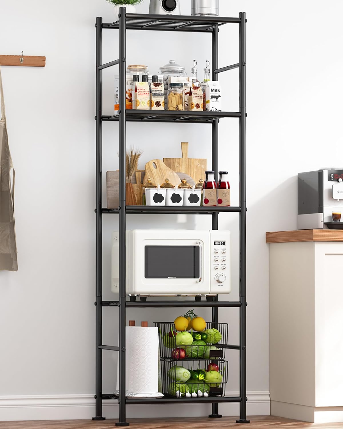 Storage Shelves - 5 Tier Shelf Organizer, Heavy Duty Garage Shelving Unit with Leveling Feet, Stable Metal Shelves Organizer for Pantry, Kitchen and Closet, 33.0