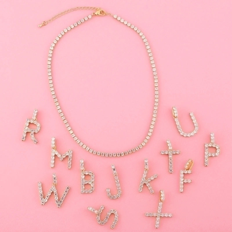 Copper Tennis Chain Inlaid Zircon Letter Necklace