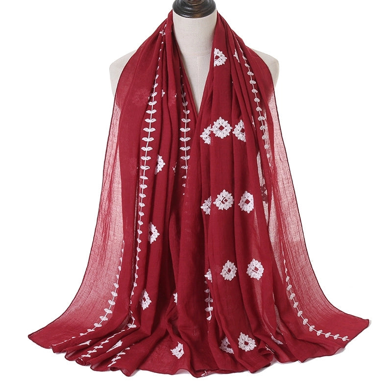 Women's Basic Retro Classic Style Flower Cotton Scarf