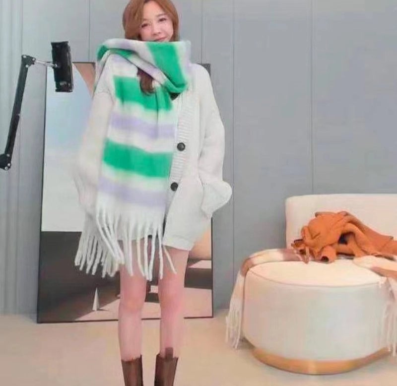 Plaid Tassel Mohair Scarf Women's Spring Students Travel Fashionable Sticker Casual Scarf