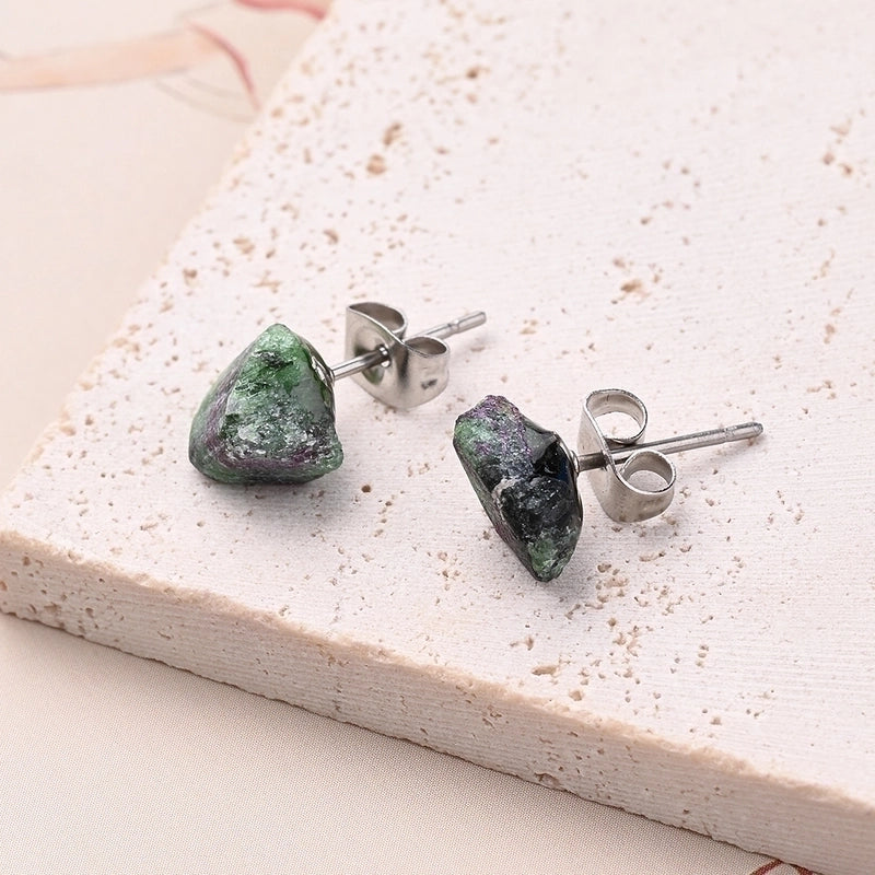 1 Pair IG Style Casual Irregular Simple Irregular Polishing Inlay 304 Stainless Steel Natural Stone Crystal Agate Obsidian Ear Studs